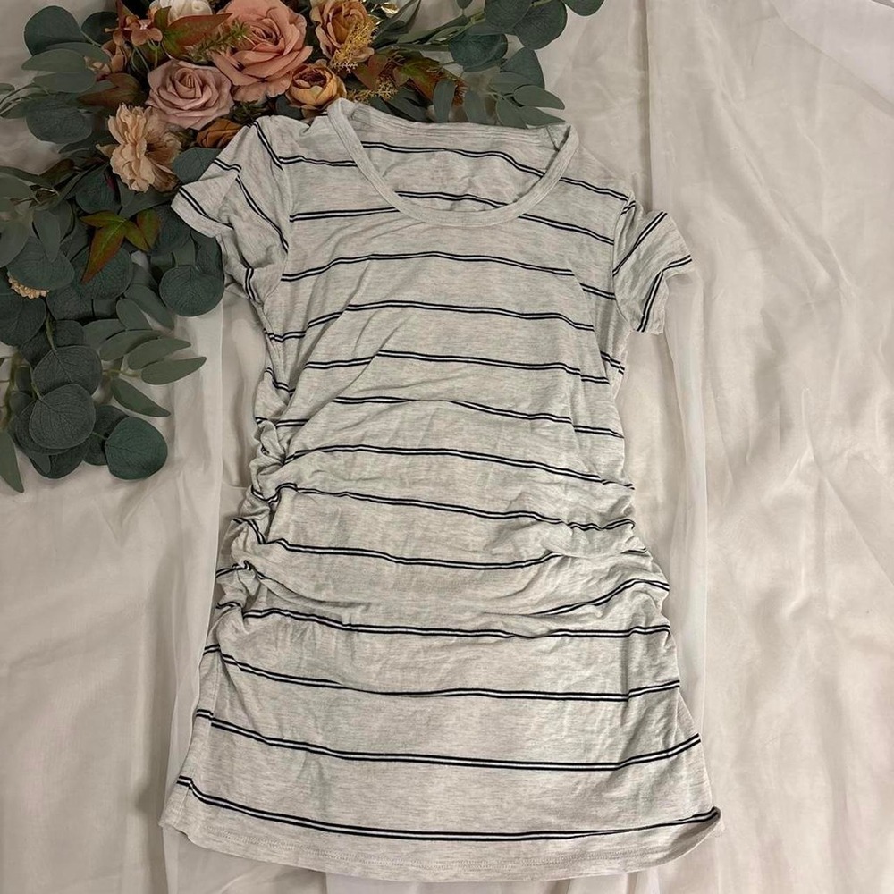MATERNITY Grey & black striped ruched top